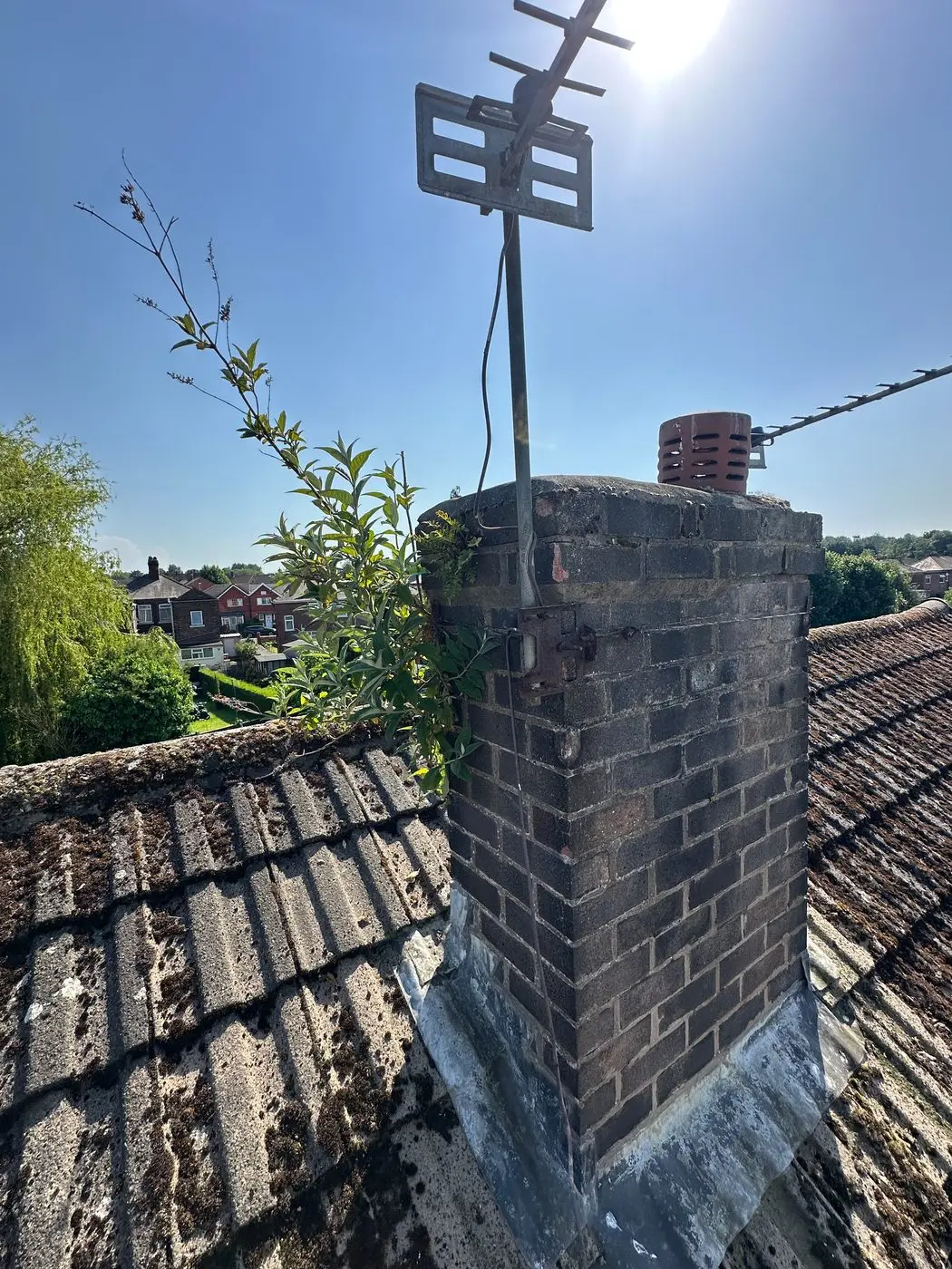 Chimney before weeds growing from the brickwork were cleared